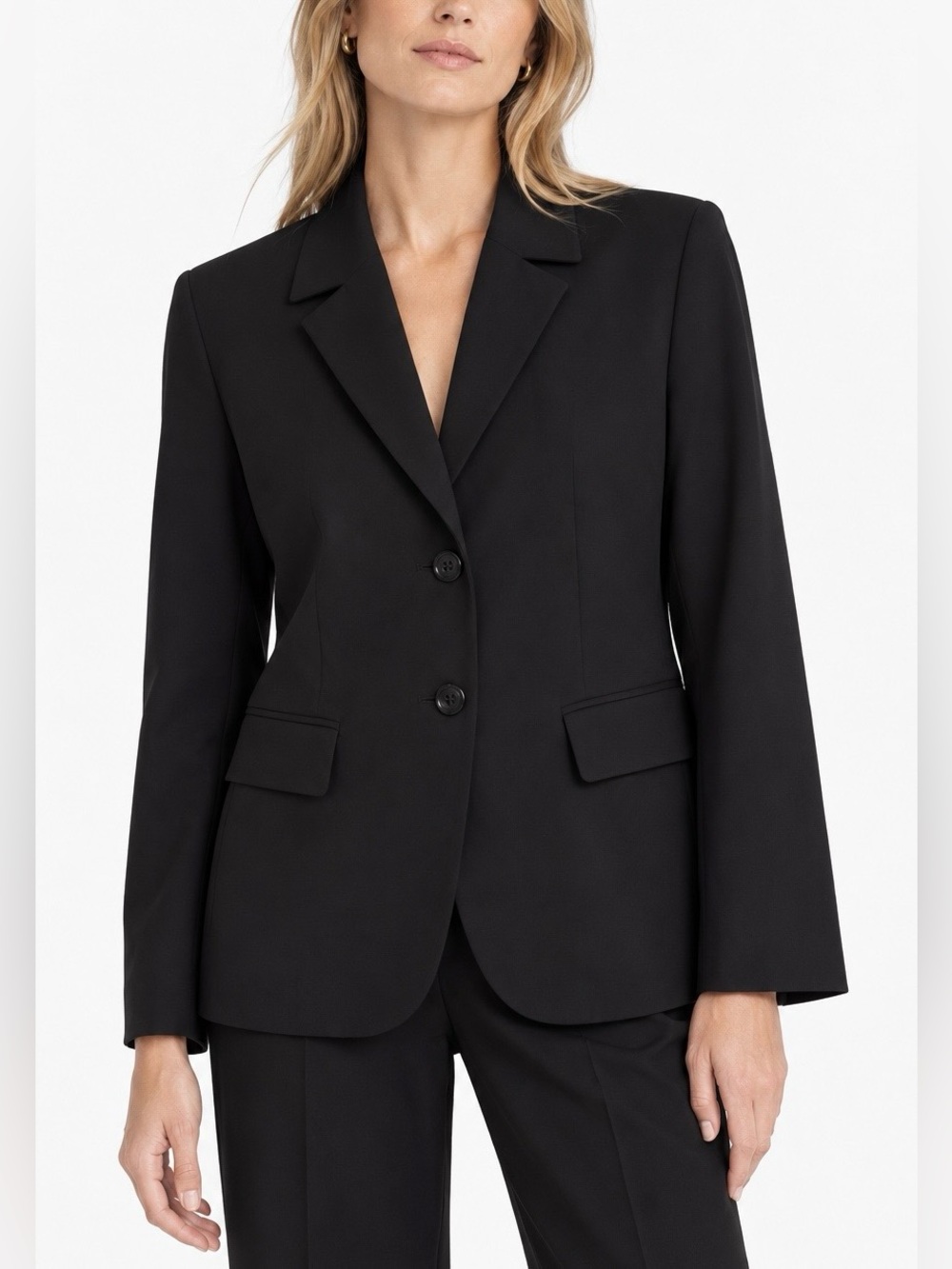 Lafayette 148 New York Virgin Wool Two Button Blazer Black 6 Quiet Luxury Career